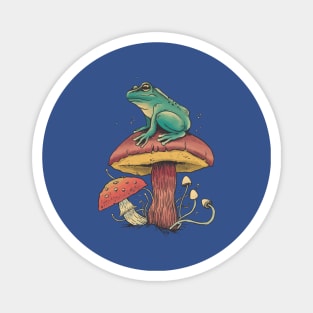 Cottagecore Aesthetic Mushrooms and Frog Magnet